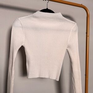 SHEIN Cream Ribbed Long Sleeve Crop Top